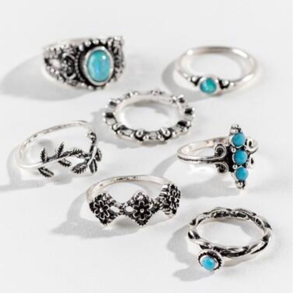 Francescas Boho Turquoise Ring Set - Assorted Sizes - Picture 1 of 3